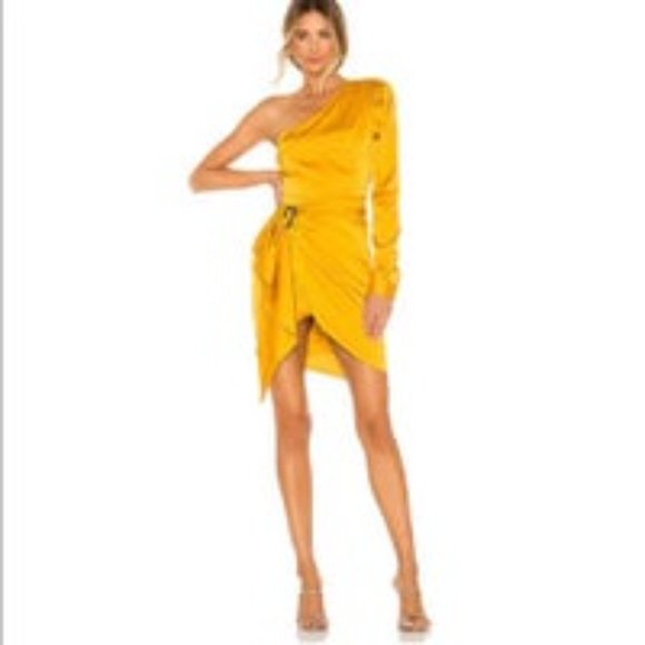 NWT REVOLVE Lovers + Friends Yellow One Sleeve Dress - Picture 2 of 4